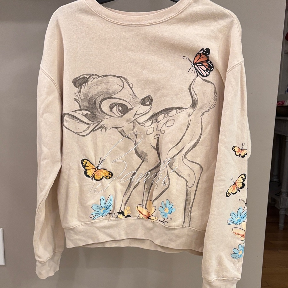 Bambi Embroidered Butterfly Sweatshirt Tan Size Small | Disney